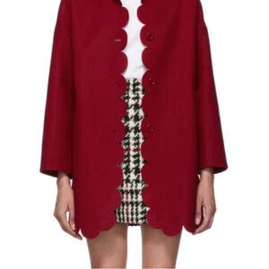 Elegant Red Scalloped Women's Coat